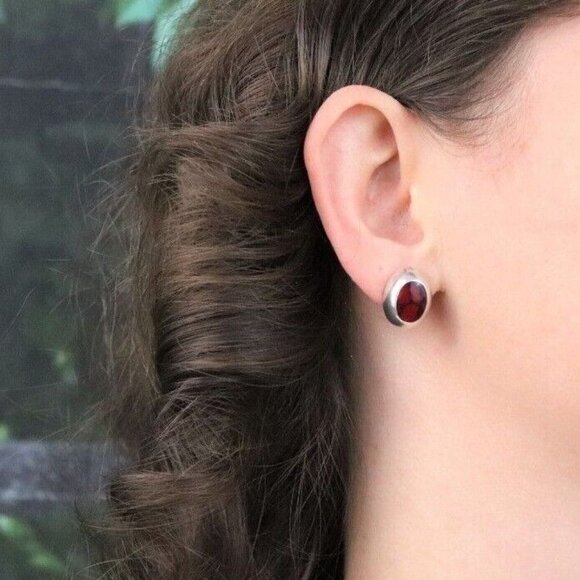 Sterling Silver Red Howlite Earrings Stud Post Earrings - Picture 3 of 8